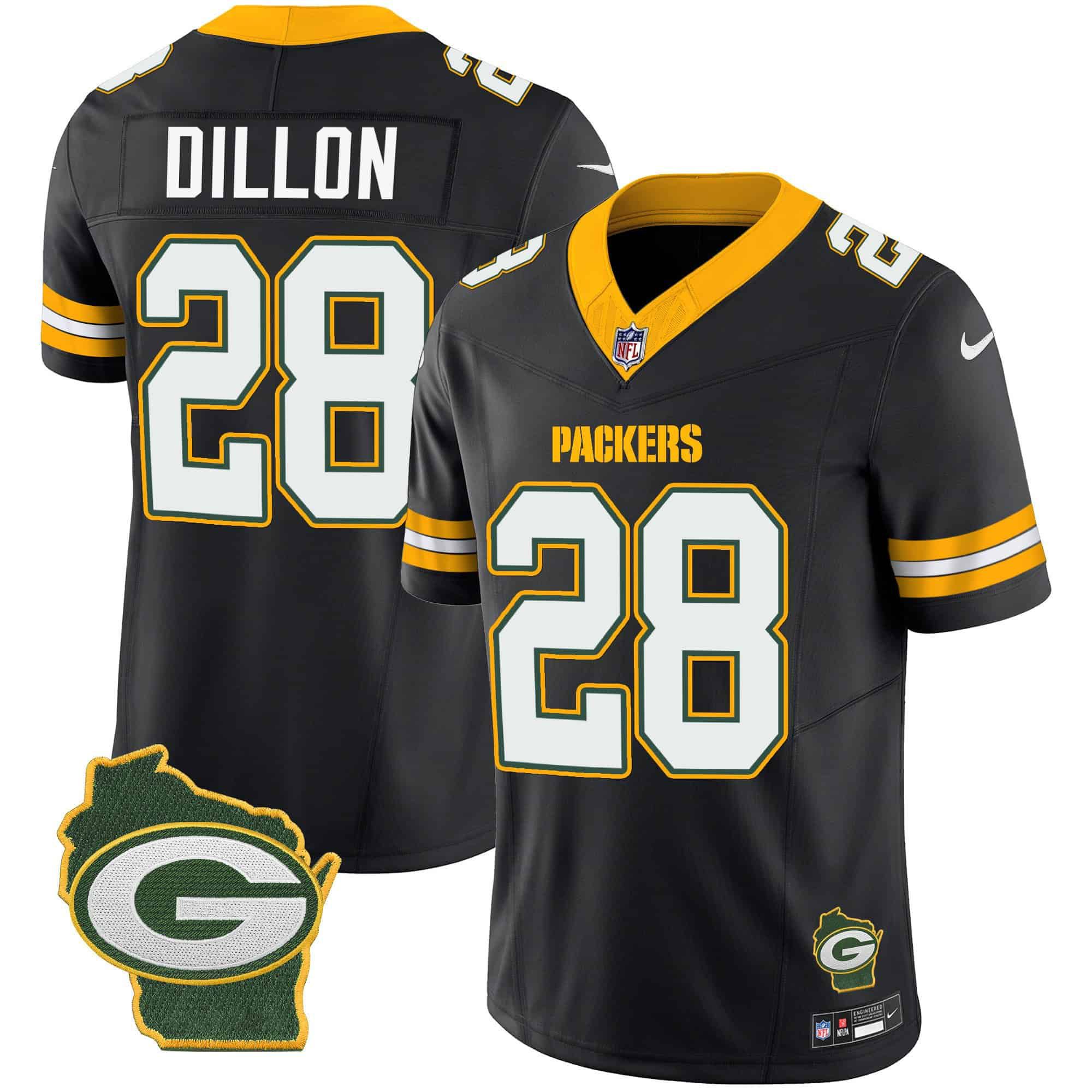 Men Green Bay Packers #28 Dillon Black 2024 Nike Home Patch Vapor NFL Jersey style 1